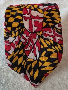 Vintage Cohen's Men's Silk Necktie Geometric Pattern Red Yellow White Black Tie